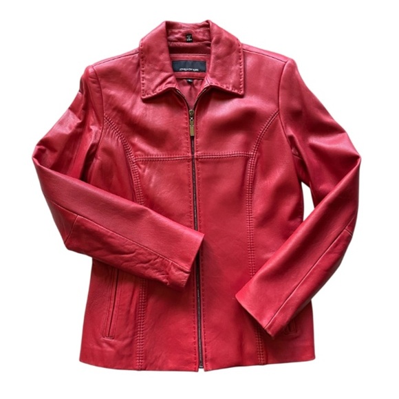Jones New York Women's Vibrant Red Leather Jacket Size Medium - Picture 9 of 13